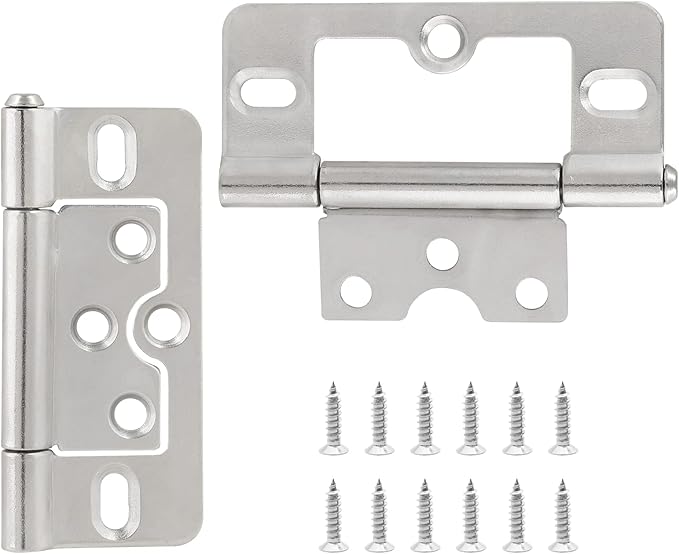2PCS Non-Mortise Hinges 3 inch Nickel Door Hinges with Mounting Screws, Chest Hinges Heavy Duty Bifold Door Hinges Iron Cabinet Hinges, Precision Butt Hinge for Furniture Windows Cupboard
