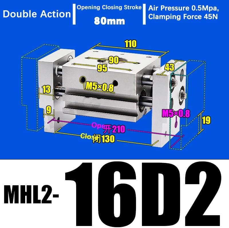 MHL2-20D MHL2-20D1 MHL2-20D2 Double Acting Pneumatic clamp Wide Type Pneumatic clamp Parallel Cylinder Aluminum clamp(MHL2-16D2)