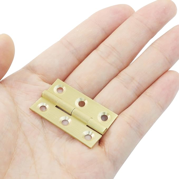 Murtenze 4 Pcs 1.5 Inch Mini Solid Brass Hinges，Brass Cabinet Hinges Small Box Hinges Butt Hinges for Cabinet, Drawer, Wood Box