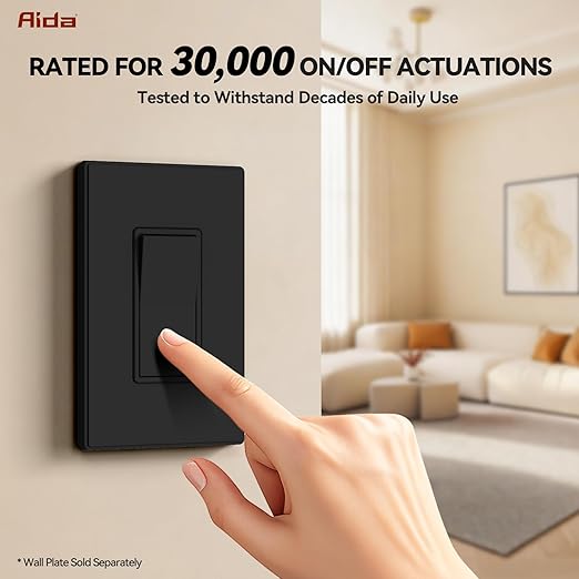 AIDA 4 Pack Single Pole Rocker Decora Light Switch, 15 Amp Self-grounding Electrical Light Switches, Residential Grade, UL Listed, Matte Black