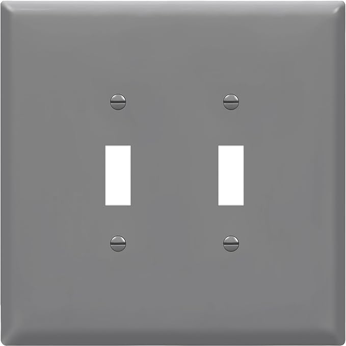 ENERLITES Jumbo Double Toggle Switch Cover, Two Gang Light Switch Wall Plate, Gloss Finish, Oversized 2-Gang 5.5" x 5.5", Unbreakable Polycarbonate Thermoplastic, UL Listed, 8812O-GY, Gray