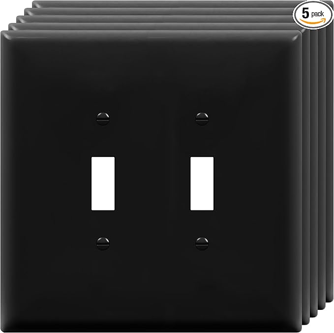 ENERLITES Jumbo Double Toggle Switch Cover, Large Two Gang Light Switch Wall Plate, Gloss Finish, Oversized 2-Gang 5.5" x 5.5", Polycarbonate Thermoplastic, UL Listed, 8812O-BK-5PCS, Black, 5 Pack