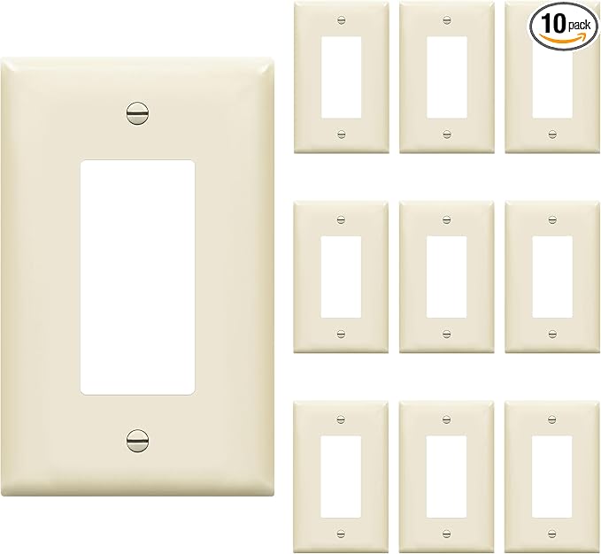 ENERLITES Decorator Light Switch or Receptacle Outlet Wall Plate, Glossy, Midway Size 1-Gang 4.88" x 3.11", Unbreakable Polycarbonate Thermoplastic, UL Listed, 8831M-LA-10PCS, Light Almond (10 Pack)
