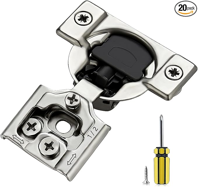 Ravinte 20 Pack 10 Pair 1/2 inch Overlay Soft Close Kitchen Cabinet Hinges Stainless Steel Adjustable Kitchen Hinges Satin Nickel Cabinet Hardware