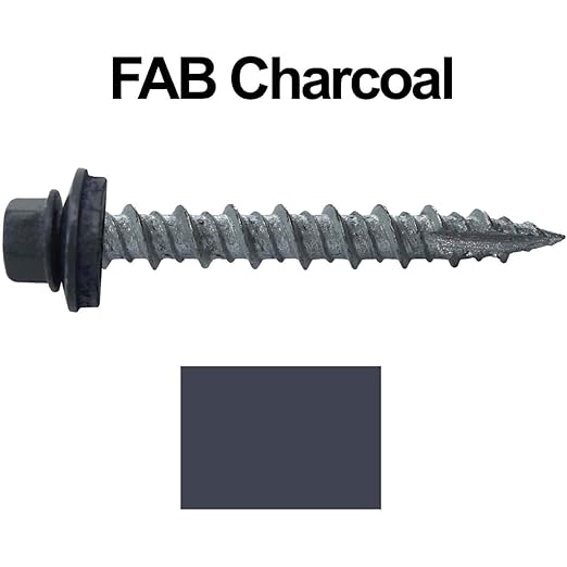 10 x 1-1/2" FAB. Charcoal Metal Roofing Screws - Hex Washer Head- Self-Starting/Tapping - EPDM Washer. 8 X 250 Bags - 2,000 Screws
