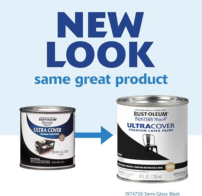 Rust-Oleum 1974730 Painter's Touch Enamel Latex Paint, Half Pint, Semi-Gloss Black 8 Fl Oz (Pack of 1)
