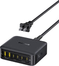 Baseus Charging Station 120W, 6-in-1 USB-C PD Fast Charging Desktop Charger with 5ft Extension Cord, 4 USB C, 2 USB A Ports, Travel Power Strip for iPhone 17/16, iPad Pro, MacBook Pro, Tablet and More