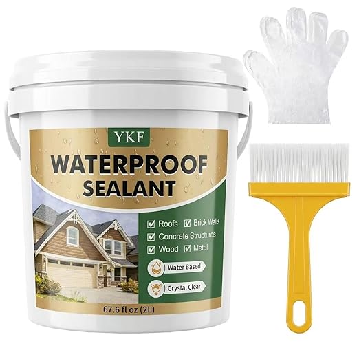 YKF Transparent Waterproof Sealant 68 fl oz, Clear Water-Based Invisible Leak Repair Coating for Roofs, Walls, Bathroom, Shower, Kitchen, Concrete, Wood, Metal, Indoor & Outdoor