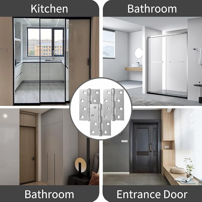 10 Sets of 3.5-inch Silver Door Hinges, Suitable for Doors and Windows, Furniture, Wooden crates, pet Houses, cabinets, Sturdy and Durable 304 Silver Household Door Hinges