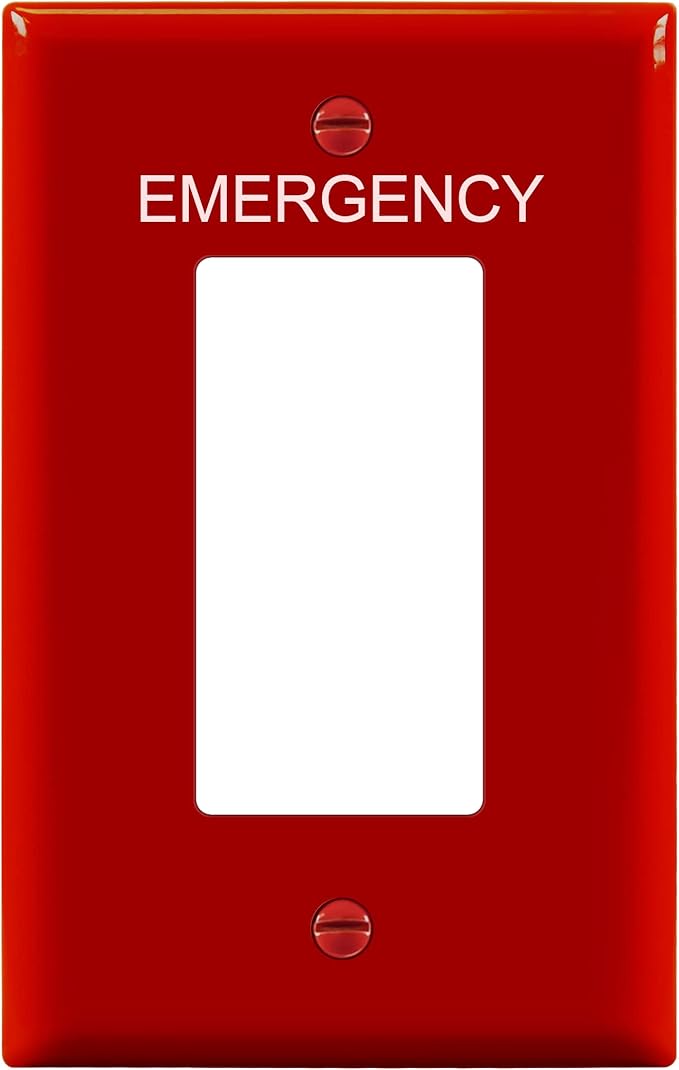 ENERLITES Decorator Light Switch or Receptacle Outlet Wall Plate with Emergency Label, Mid-Size 1-Gang 4.88" x 3.11", Unbreakable Polycarbonate Thermoplastic, UL Listed, 8831M-ER, Red