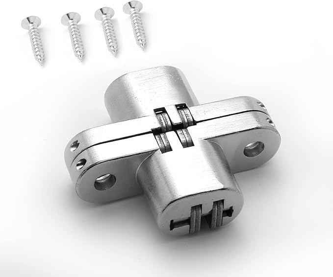1-3/4" Hidden Hinge Stainless Steel 180 Degree Invisible Cross Hinges for Kitchen Cabinet Door Frameless Concealed Hinge with Screws, 4pcs