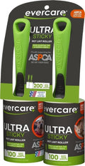 Evercare Pet Hair Lint Rollers All Purpose Use 100 Easy-Tear Sheets Per Roll Reusable Sticky Roller Pets Cat & Dog Hair Remover Contoured Handle for Furniture Clothing & Cars, Set of 2, Green