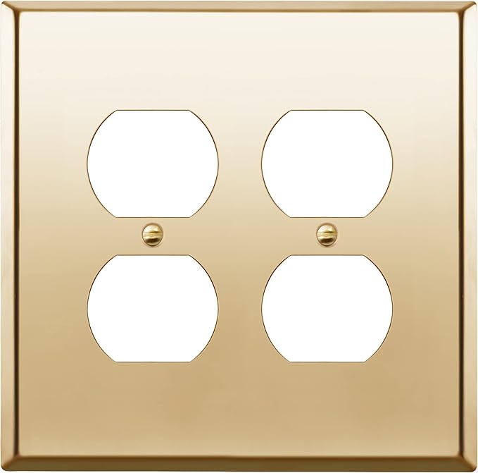 ENERLITES Dual Duplex Receptacle Metal Wall Plate, Stainless Steel Outlet Cover, Corrosion Resistant, Mid-Size 2-Gang 4.88" x 4.92", Stainless Steel 201, 7722M-PB, Polished Brass