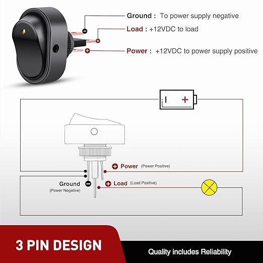 Nilight 5PCS LED Lighted Rocker Switch 12V Yellow LED Illuminated ON Off Toggle 30A 3Pin SPST Oval Shaped 12mm Hole for Automotive Car Truck RV Motorcycles Marine Boats