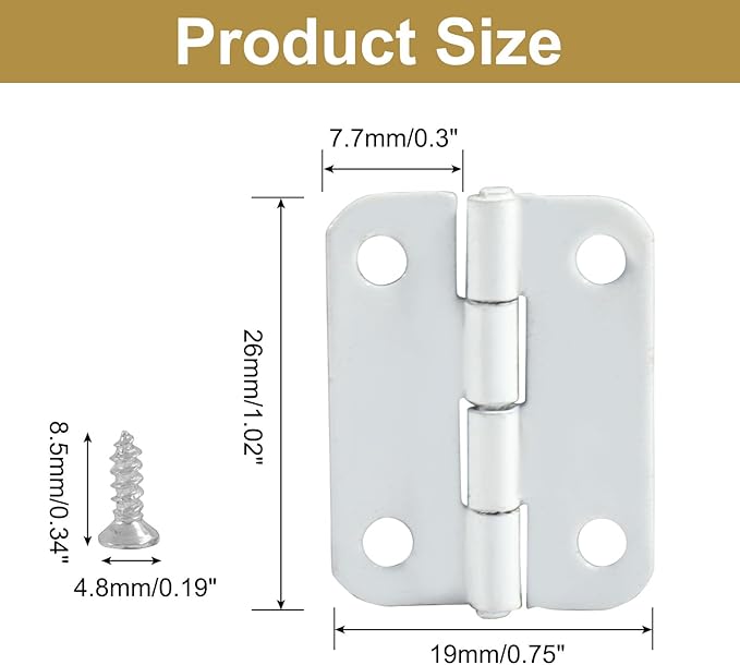 Murtenze 24Pcs Butt Hinge, 1" x 3/4" Metal Foldable Door Hinges with Screws for Cabinet Door Closet, Jewelry, Wooden Box (White)