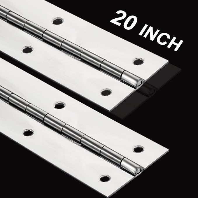 2Pack Heavy Duty Piano Hinge, 2" Open Width x 20" Continuous & Piano Hinges, 0.06” Thick Stainless Steel Piano Hinge with Holes, Polished Stainless Furniture Hinges for Cabinet Door Cases Woodworking