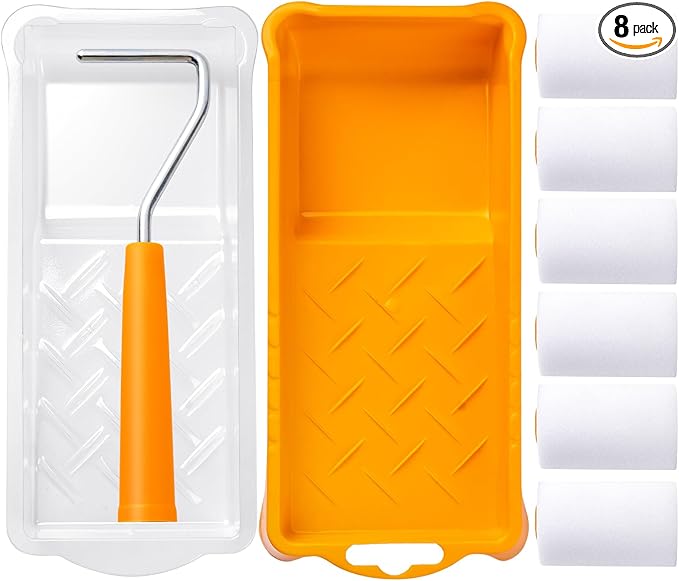 Mister Rui Foam Paint Roller, 2 Inch Mini Paint Roller Kit 9 Pack, Small Paint Roller with Tray and Liner, Small Paint Rollers 2 Inch, Mini Rollers for Painting Furniture, Stenciling, Art Crafts