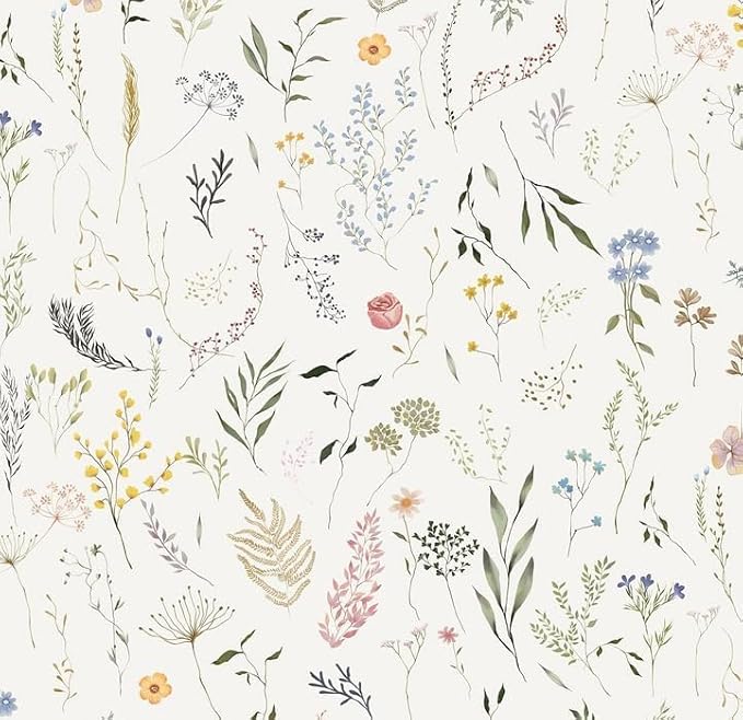 Dimoon 118"x16.1" Floral Peel and Stick Wallpaper Beige Contact Paper Thicken Wallpaper Delicate Flower Waterproof Green Leaf White Self Adhesive Removable Wall Paper Shelf Liner Decal Vinyl Roll