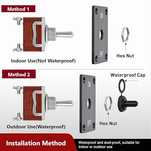 Nilight Heavy Duty Toggle Switch Waterproof 2 Pin 2 Position ON Off SPST 12V DC 30A with Mounting Panel and Weatherproof Cap Cover for Auto Car Marine Boat Automotive