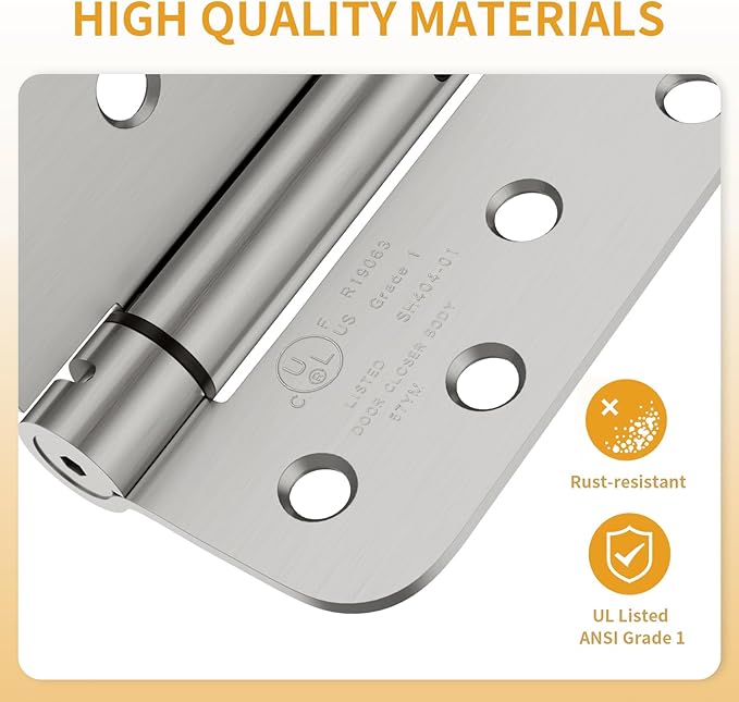 Luxbaro 2 Pack Self Closing Door Hinges, 4 Inch Spring Loaded Hinges for Doors, Adjustable Tension for Garage, Front Door, Back Door, for Left and Right Hand Door, 5/8'' Radius Corners, UL Listed
