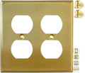Rio Salto Outlet Covers Duplex Receptacle Wall Plate BRASS 2 Gang Double Outlet Cover Electrical Outlet Cover Brushed Brass Gold Metal Decorative Plates — Deco Collection, Standard Size, 4.50" X 4.56"