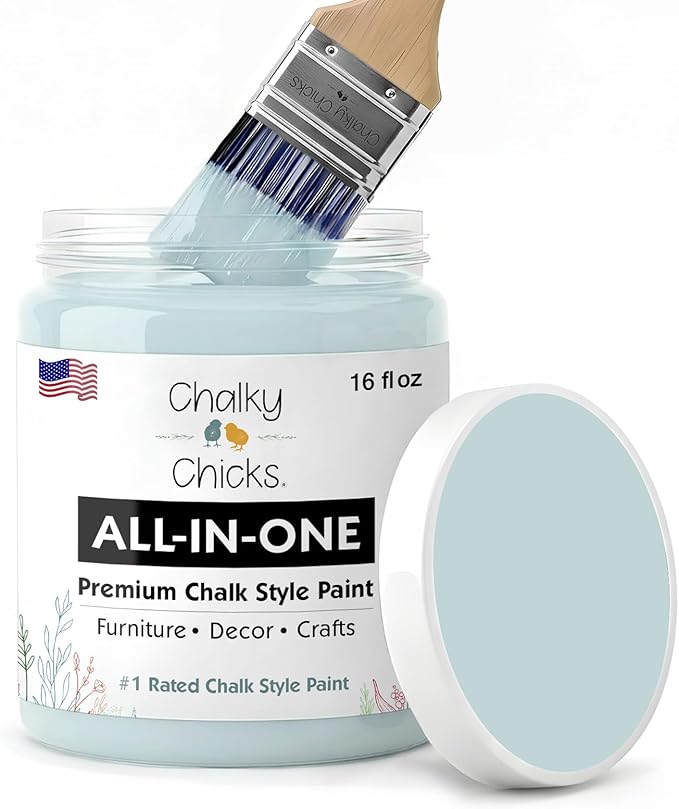 Chalky Chicks 16 Fl Oz Matte Cancun Blue (Light Blue) Chalk Paint for Furniture Without Sanding - No Prep Furniture Paint No Sanding All in One for Crafts, Walls, Cabinet, Metal, Dresser, Farmhouse