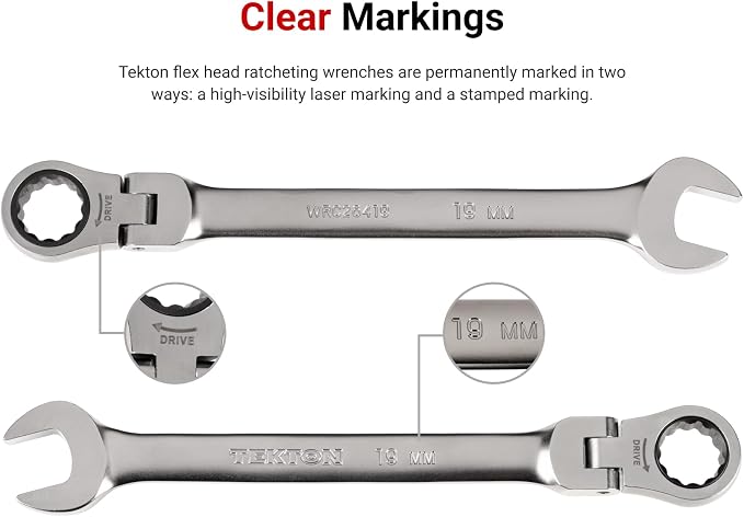 TEKTON 14 mm Flex Head Ratcheting Combination Wrench | WRC26414 | 12-Point