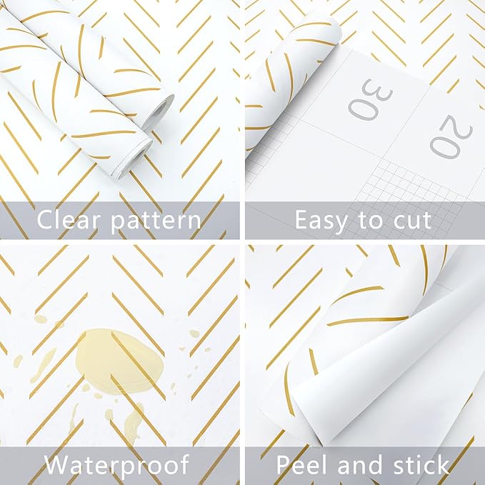 Erfoni Yellow White Peel and Stick Wallpaper Modern Herringbone Wallpaper | 17.7in x 393.7in Geometric Removable Contact Paper Bathroom Peel and Stick Self Adhesive Cabinets Wallpaper Waterproof