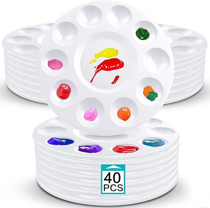 Hulameda 40pcs Art Paint Tray Palette Plastic Pallet for Kids or Pupils to Painting, DIY Craft,Play Party at Home, Kindergarten or School
