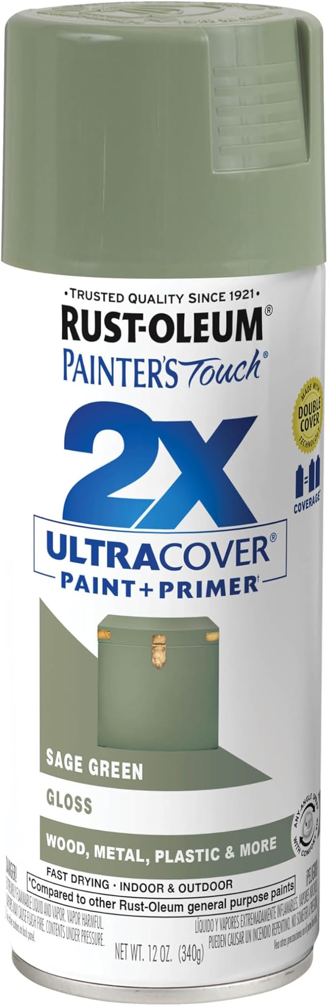 Rust-Oleum 249094 Painter's Touch 2X Ultra Cover Spray Paint, 12 oz, Gloss Sage Green