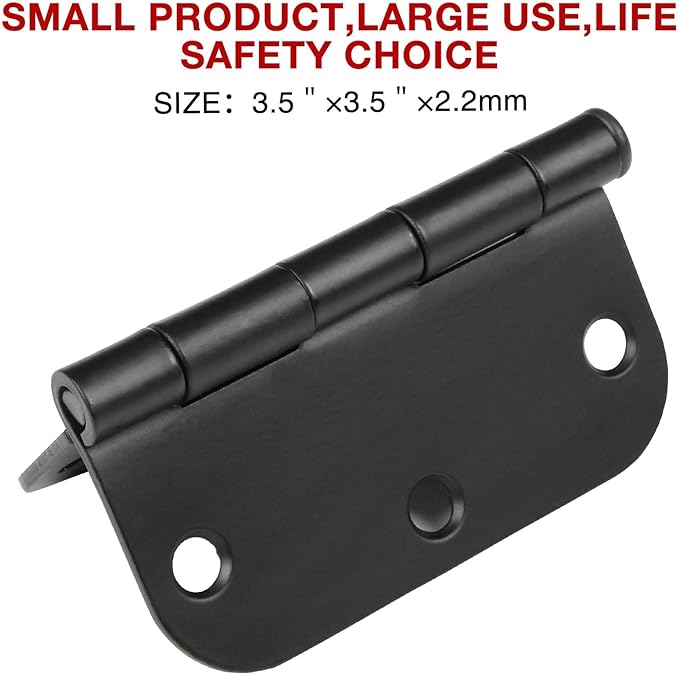 30 Pack Rounded Matte Black Door Hinges 3.5 Inch 5/8" Radius Interior 3 1/2 Inch Flat Iron Bifold Standard Hinge No Squeak Bedroom Indoor for Closet Doors 3 ½" Heavy Duty Hardware Doorway Study Room