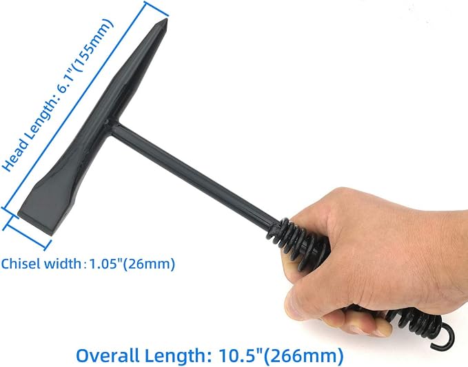 VASTOOLS Welding Chipping Hammer with Coil Spring Handle,10.5",Cone and Vertical Chisel/ 10" Wire Brush(Free), Black