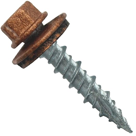 10 x 1 Copper Metal Roofing Screws - Hex Washer Head- Self-Starting/Tapping - EPDM Washer. 1 Bag - 250 Screws