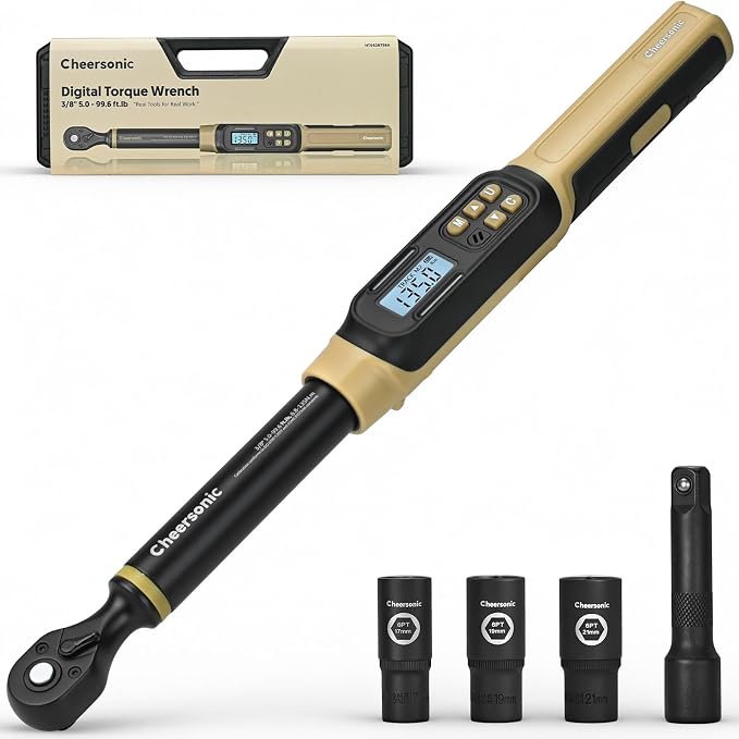 Digital Torque Wrench 3/8 Drive, 5.0-99.6 ft·lb (6.8-135N.m) | ±1% Accuracy Electronic Torque Wrench with Buzzer and LED Heavy Duty Torque Wrench Set with Socket for Car Repair