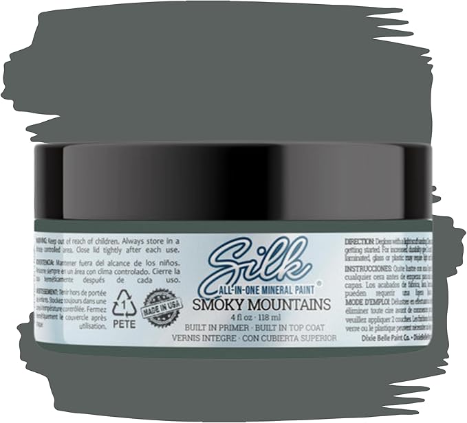 Dixie Belle Silk All-in-One Mineral Paint - Smoky Mountains (4oz) - All-in-One Water Based Primer + Topcoat - Durable Furniture Paint - Low Reflective Finish
