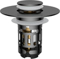 Hibbent Upgraded 3 in 1 Bathroom Sink Drain Strainer, Universal Pop Up Stopper with Removable Stainless Steel Filter Basket Hair Catcher, Sink Plug for 1.1''~2.36'' Basin, Brass Bullet Core, Grey