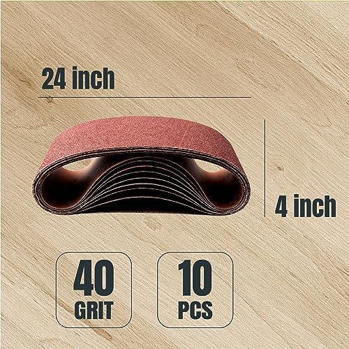 POWERTEC 4 x 24 Inch Sanding Belts, 10 PK, 40 Grit, 4x24 Belt Sander Sanding Belts Assortment, Aluminum Oxide Sandpaper for Oscillating Belt Sander, Woodworking, Metalworking (110060)