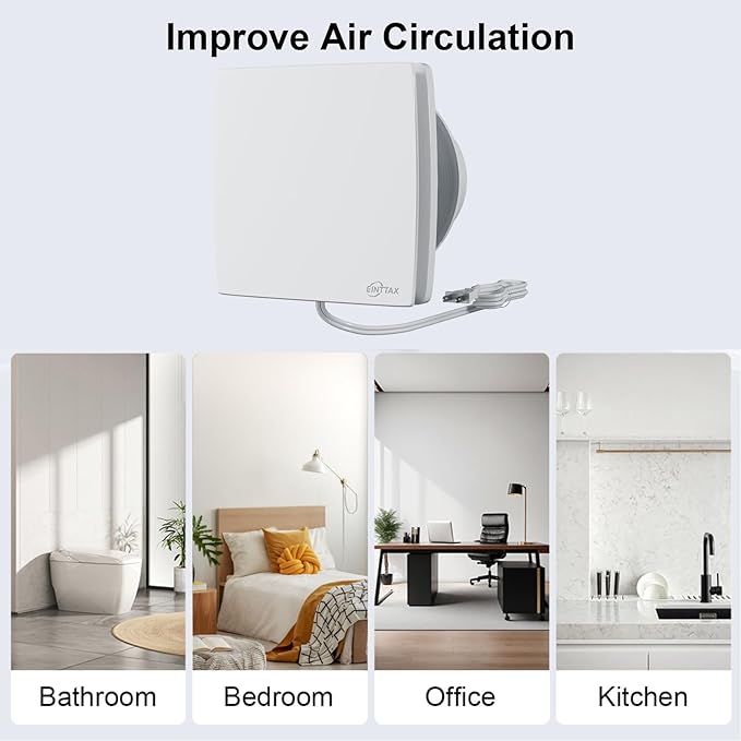 4 Inch Wall Mount Bathroom Exhaust Fan, 56 CFM Plug in Wall Exhaust Fan, Quiet Bathroom Window Fan with Backdraft Damper for Kitchen, Garage, Office, Grow Tent, 12W, White (No Timer)