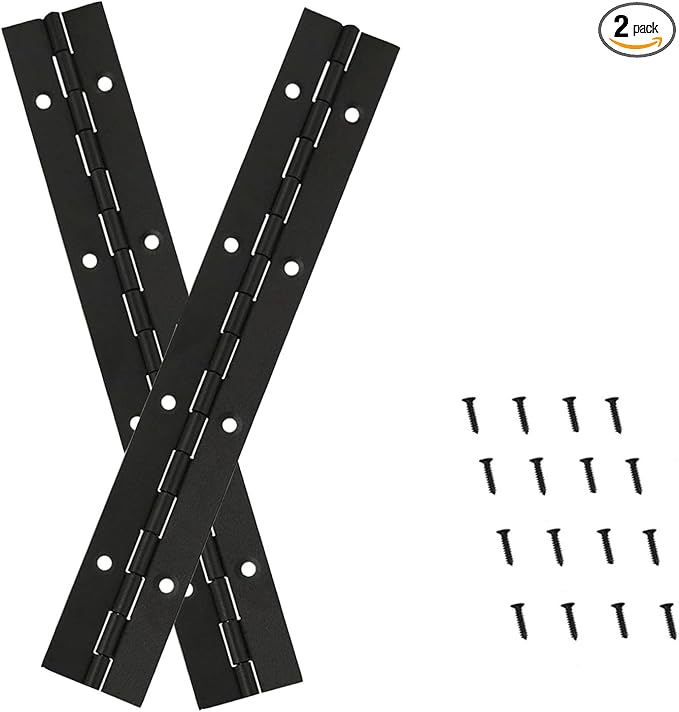 2PCS Heavy Duty Piano Hinge,8-Inch 304 Black Continuous & Piano Hinges,0.05" Thickness,1.2" Open Width, Ideal for Folding Cabinet Doors, Black Stainless Furniture Hinges Includes 16pcs Screws