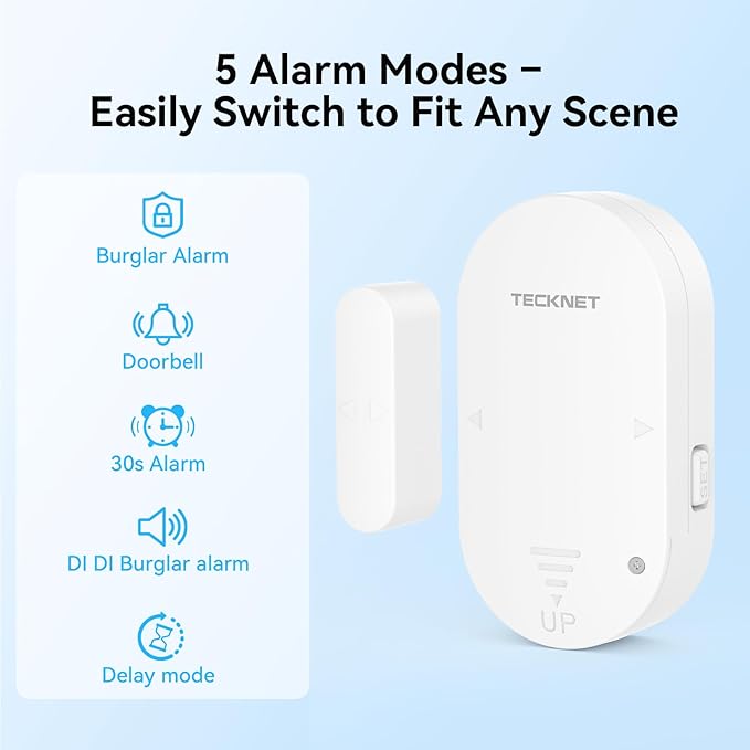 TECKNET Door Alarms for Kids Safety, Door Alarms When Opened, Two-Way Door and Window Alarm Door Alarm for Home Security, 2-in-1 Alarm & Chime, 3-Level Volume Control, Door Sensor Alarm (3 Pack)