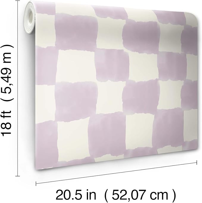 Mr. Kate Tess Watercolor Soft Lavender Checker Peel and Stick Wallpaper, Vinyl, 20.5-in x 18-ft