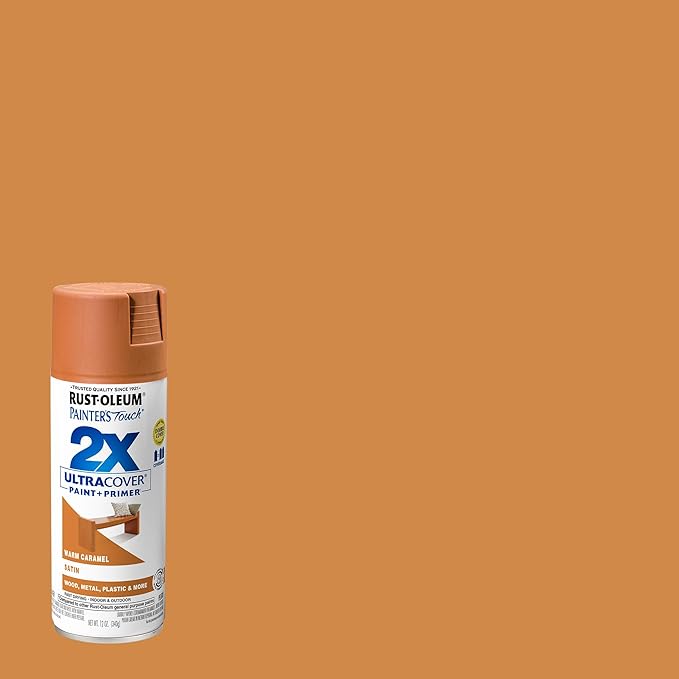 Rust-Oleum 267118 Painter's Touch 2X Ultra Cover Spray Paint, 12 oz, Satin Warm Caramel