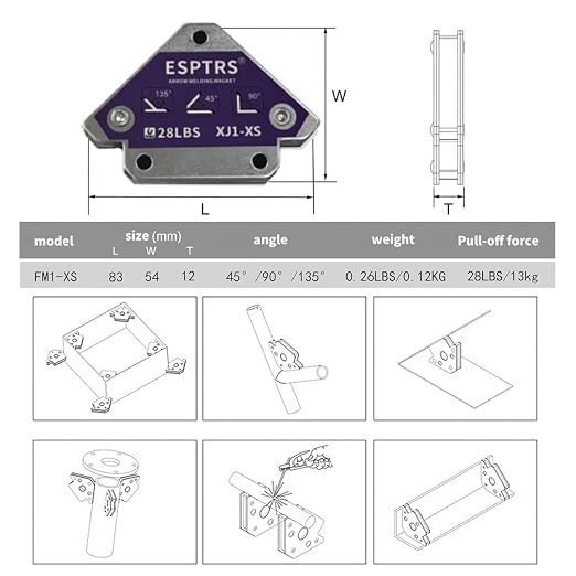 Arrow Welding Magnet, Purple, Metal Construction, 28 LBS Holding Capacity, Multi-Angle Positioning Tool for Welding