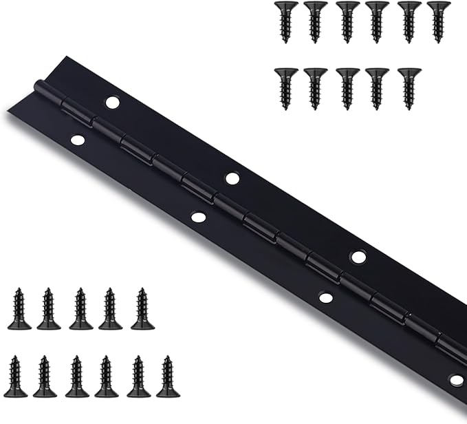 Heavy Duty Piano Hinge 48 Inch Long x 1.2 Inch Open Width Stainless Steel Black Continuous Hinge for Cabinet, Door, DIY Wood Boxes, 0.047" Leaf Thickness
