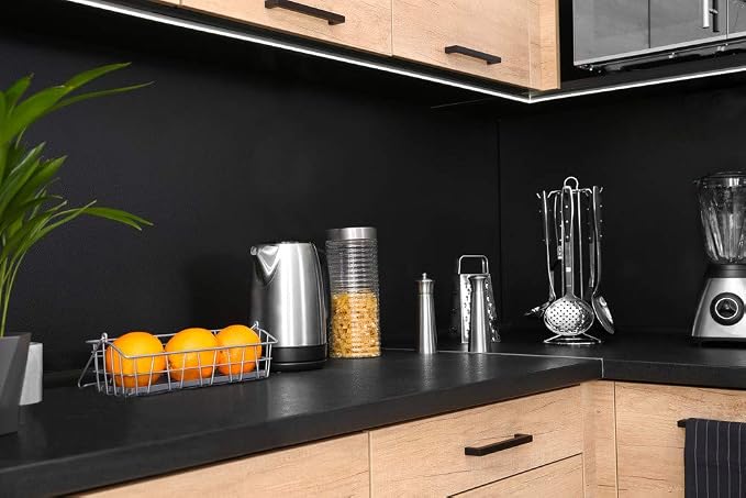197"x17.7" Black Wallpaper Peel and Stick Decorative Self-Adhesive Black Waterproof Removable Contact Paper for Wall Covering Furniture Cabinet Countertop Vinyl Paper