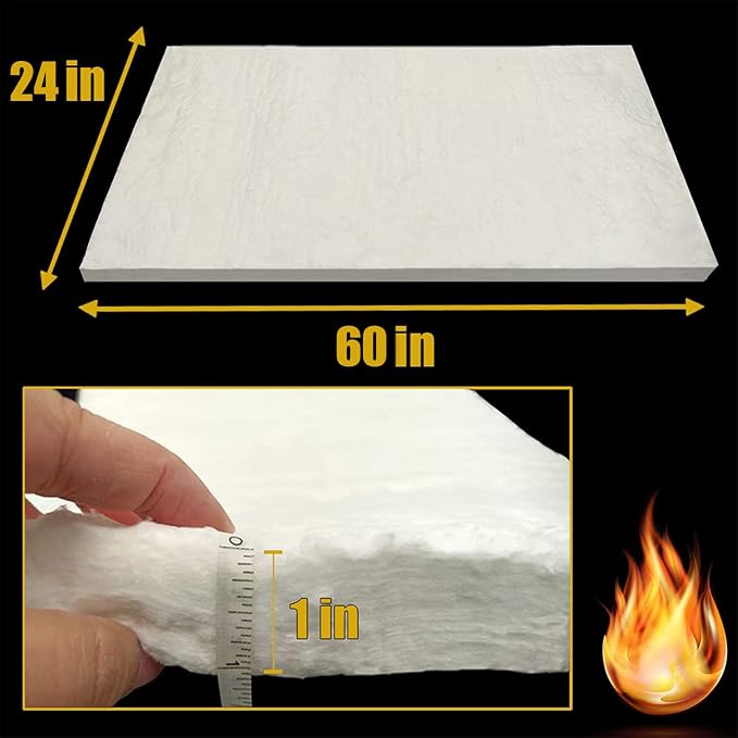 Cedolio 60" x24" x1"(Thick) Ceramic Fiber Blanket Fireproof Insulation | Baffle Rated to 2400F, High-Temperature Resistance for Stoves, Kilns, Forges, Wood Stove Baffle, Fireplace and Pizza Ovens