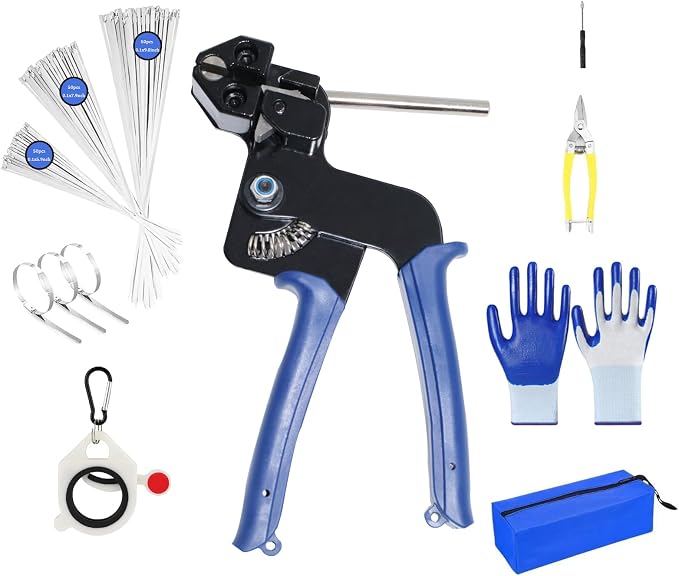 Metal Zip Ties Cutter Stainless Steel Cable Tie Gun Kit Assortment With 150pcs 304 Stainless Steel Zip Ties,Heavy Duty Outdoor For Chain Link Fence Parts Exhaust Wrap