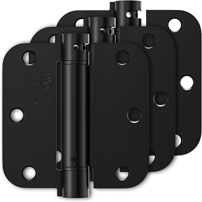 Luxbaro 3 Pack Self Closing Door Hinges 3.5 Inch, Matte Black Spring Loaded Hinges with 5/8'' Radius Corners, Adjustable Tension for Garage, Front Door, for Left and Right Hand Door, UL Listed