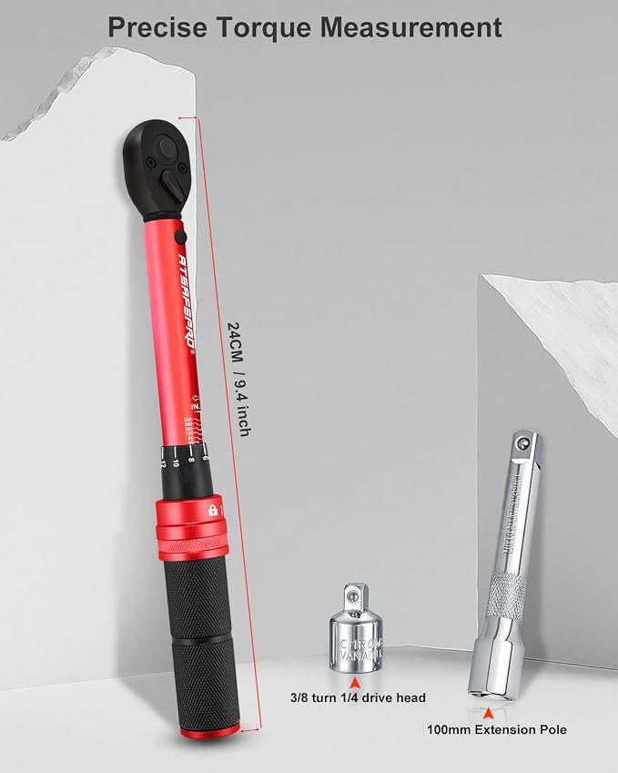 3/8 torque wrench 20-240 in.lb, Inch Pound Torque Wrench Set with Extension & 3/8" to 1/4" Adapter - ±3% Accuracy, Dual-Direction 72-Tooth for Bike, Motorcycle, Car & Engine Maintenance