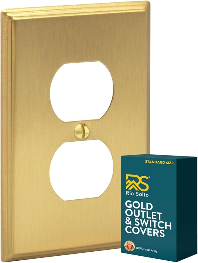 Rio Salto BRASS Outlet Covers Duplex Receptacle Wall Plate Electrical Outlet Cover Brushed Gold Metal Outlet Covers Decorative Wall Plate — Deco Collection 4.50" X 2.75"